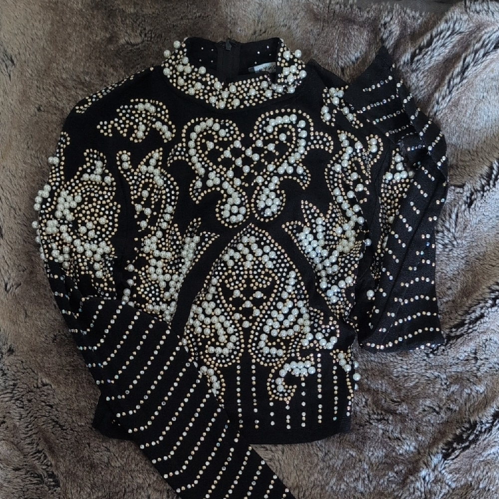 Elegant Black and White Embellished Women's Top